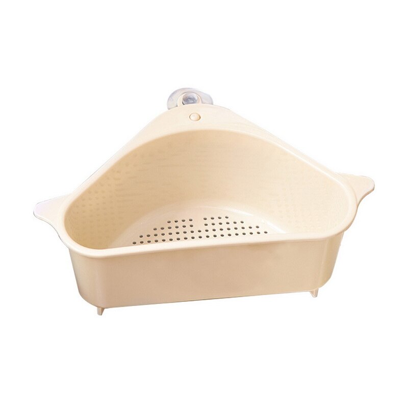 Sink Filter Kitchen Triangular Sink Filter Strainer Drain Vegetable Drainer Basket Suction Cup Sponge Holder Storage Rack #1: beige