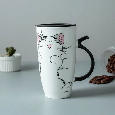 Fall Cute Cartoon Ceramic Coffee Milk Mug Mugs Breakfast Cereal Juice Red Tea Cup Student Friend Office Straw Cups: AA