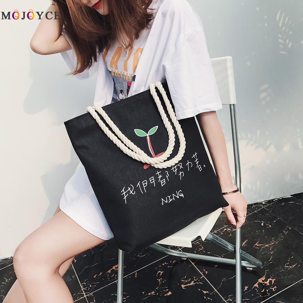 Women Canvas Casual Handbags Shoulder Bags Portable Cat Print Shopping Bag