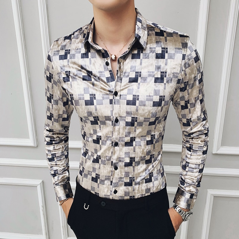 Ternet fløjlsskjorter plaid camisa hombre slim fit mænd street wear retro herre casual skjorter bomuld business kontor skjorte