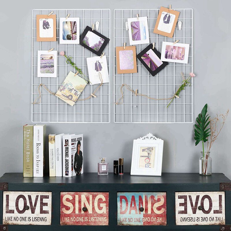 Multifunction Mesh Set of 2 Grid Panel Wall Grid Wall Decor Mesh Grid Panel Photo Wall Hanging Display and Wall Home Decorations