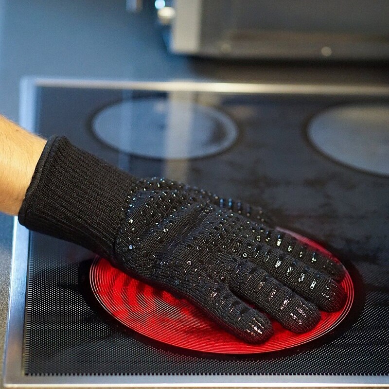 1/2 Uds guantes de barbacoa 300-500 grados centígrados extremo aramida resistente al calor guantes de seguridad parrilla BBQ Forro de algodón para cocina herramienta de horneado