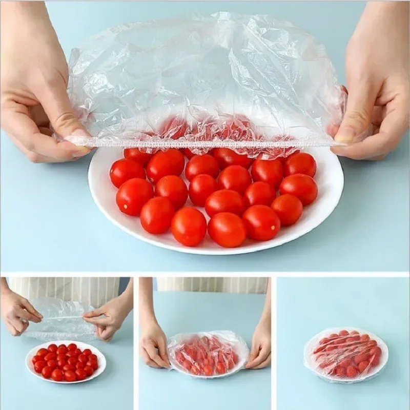 50/100 Pcs Disposable Food Cover Kitchen Nylon Packaging Storage Bags Plastic Elastic Wrap Food Covers Fresh-keeping Lid Plate