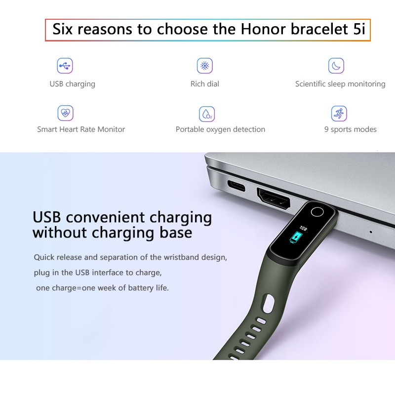 Honor band 5i armband smart armband usb laddning musikkontroll sport fitness armband löparbana