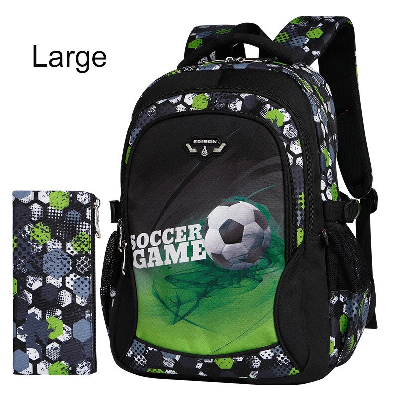 Skoletasker til drenge vandtæt rygsæk teenagere skole rygsæk cool fodbold ultra let byrde skole rygsæk: Storgrøn fodbold