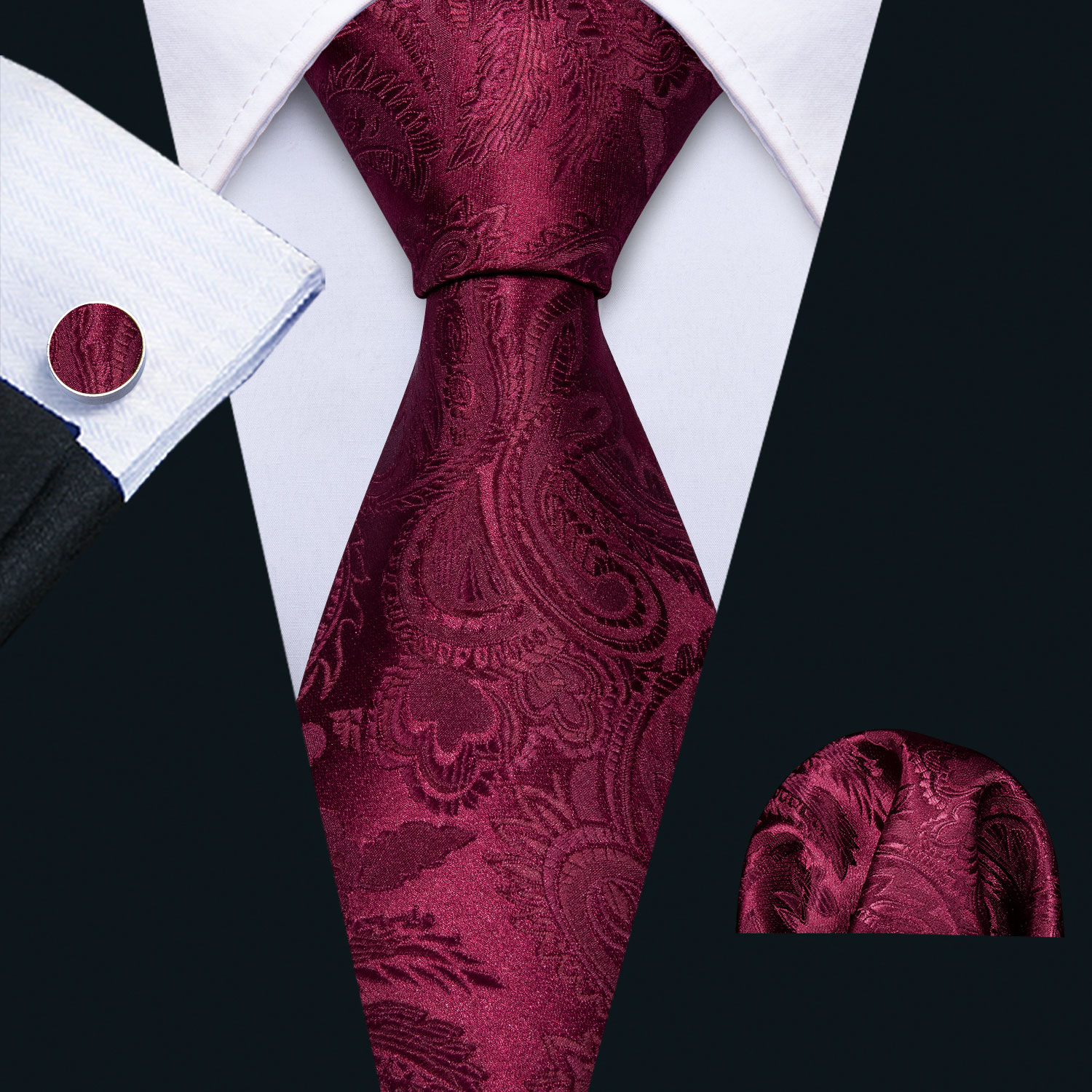 Corbatas de seda rojas y azules para hombre, conjunto de gemelos cuadrados de bolsillo de Cachemira Jacquard, a la , para novio, boda, , negocios, Barry.Wang, novedad: Oro
