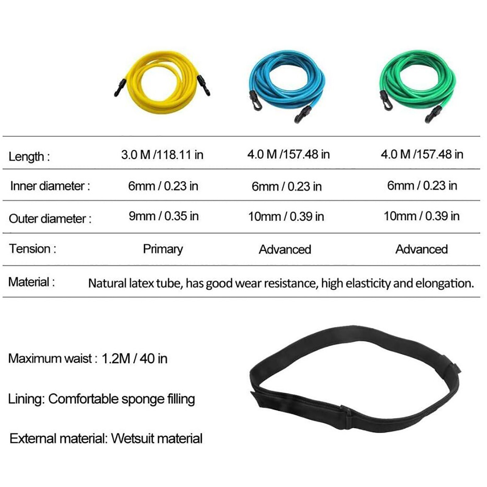 4M Swim Training Belts Training Leash Swimming Tether Stationary Harness Static Bungee Cords Resistance Bands tools