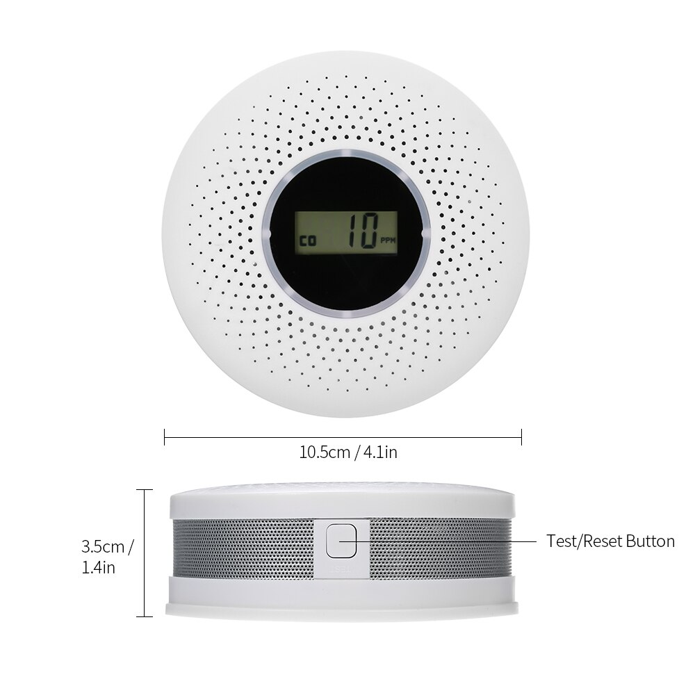 Big CO & Smoke Combo Detector 2 in 1 LCD CO Sensor with LED Light Flashing sound Warning Alarm Detector
