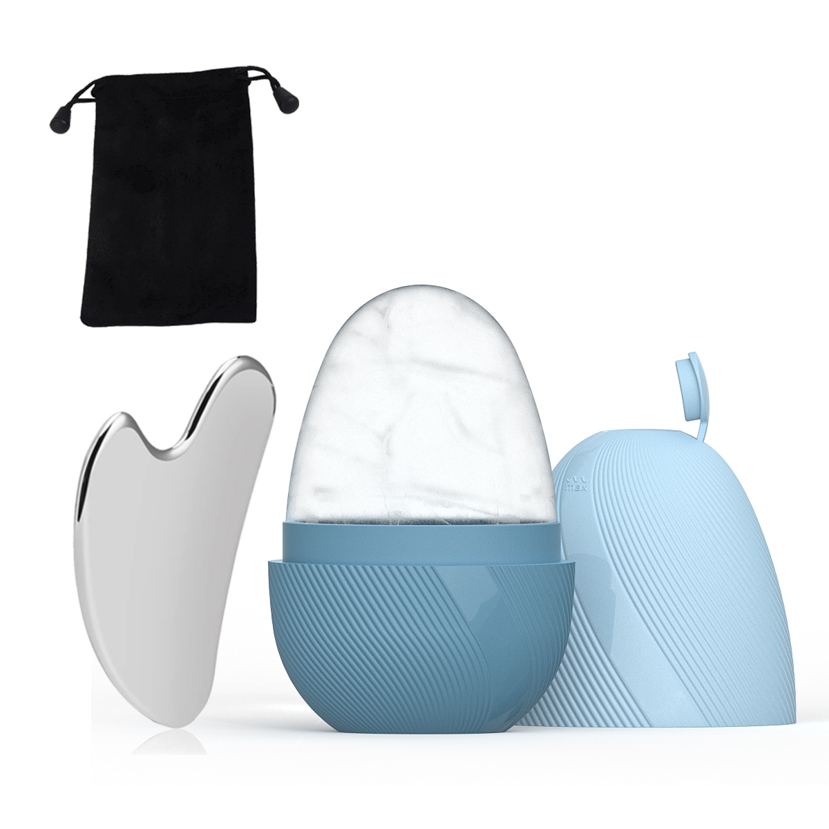 Rolo facial de gelo e conjunto de ferramentas gua sha de aço inoxidável, massageador facial rolo de gelo ferramenta de cuidados com a pele conjunto de beleza ferramenta de contorno de levantamento: Cinza claro