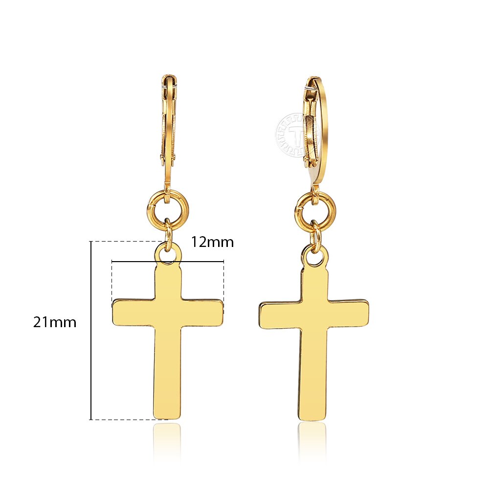 Cross Pendant Earrings For Men Women Simple Gold Color Stainless Steel Dangle Earrings Christian Punk Jewelry LKE209: Default Title