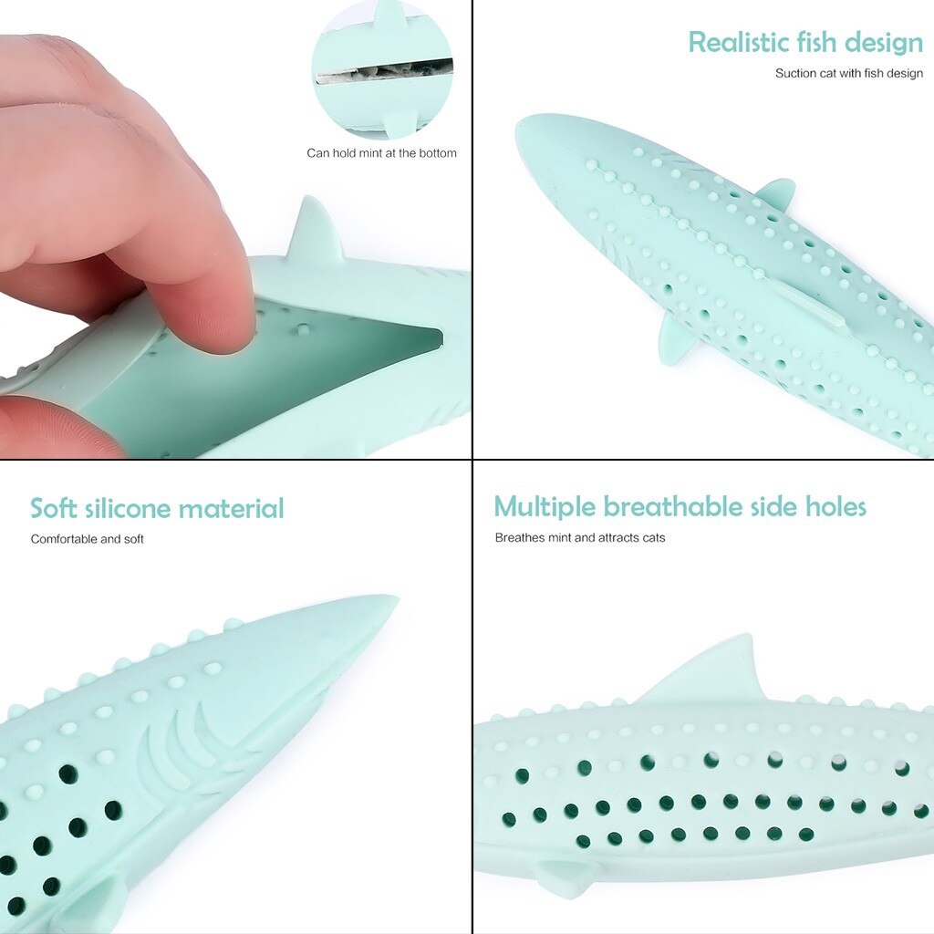 Silicone Mint Fish Cat Toy Cat Toothbrush Soft Pet Kitten Chew Toy Teeth Brush Molar Stick Dog Cat Cleaning Supplies
