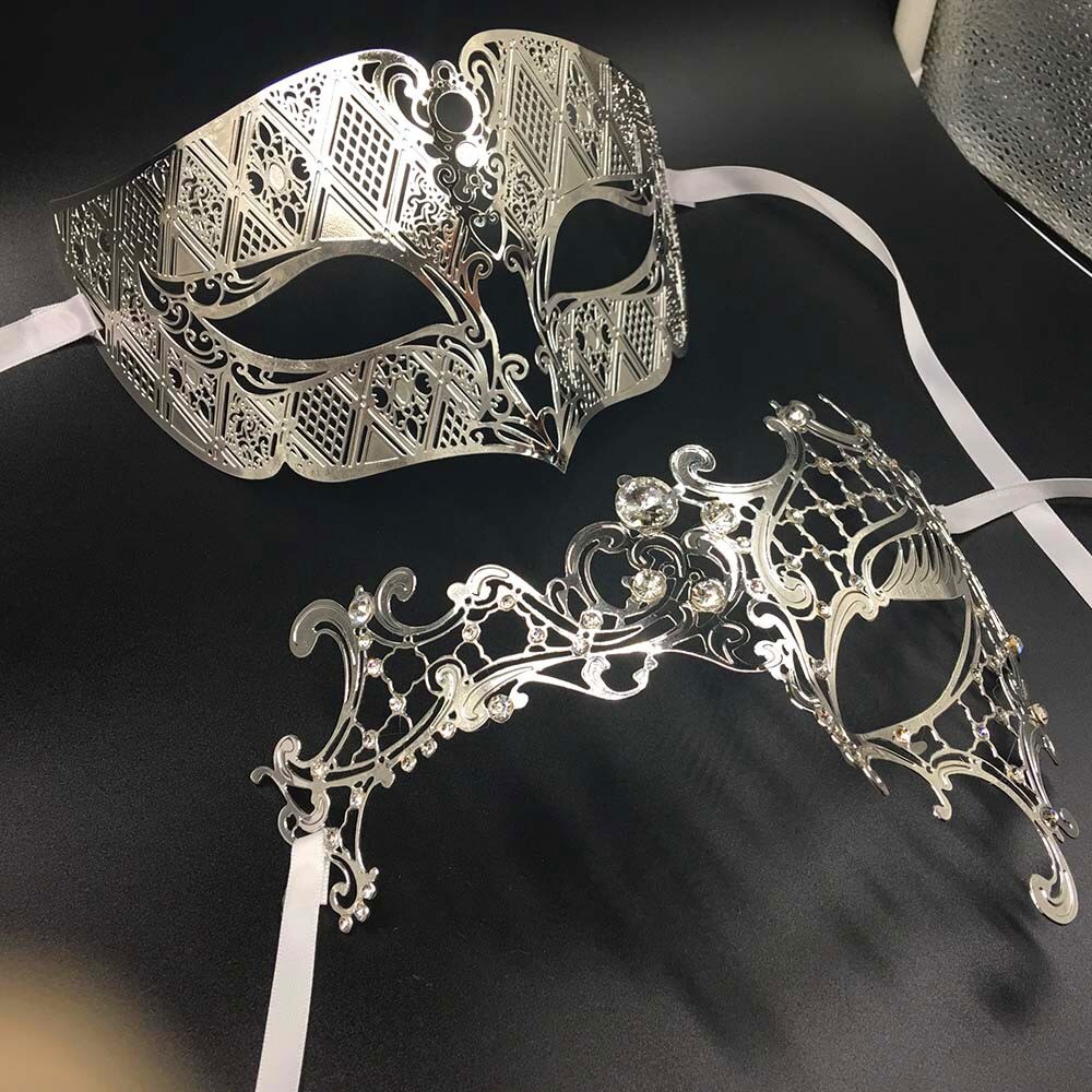 Luxus Liebhaber Frau männer Maske Silber Metall Paar venezianisch Maskerade Masken Gold Ball Hochzeit Mardi gras Party Auge Masken einstellen