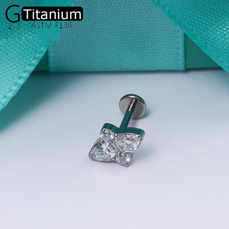 G23 Titane Goujon Filetage Intérieur Zirconium Oreille Cartilage Goujon Lèvre Goujon femme Délicate Corps Piercing Bijoux: Rouge / Couleur or jaune pâle