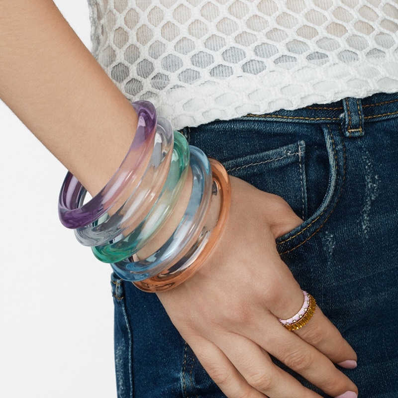 Cool Summer Acetic Acrylic Bangles Bracelets Transparent Clear Acrylic Resin Bangle Bracelet for Women
