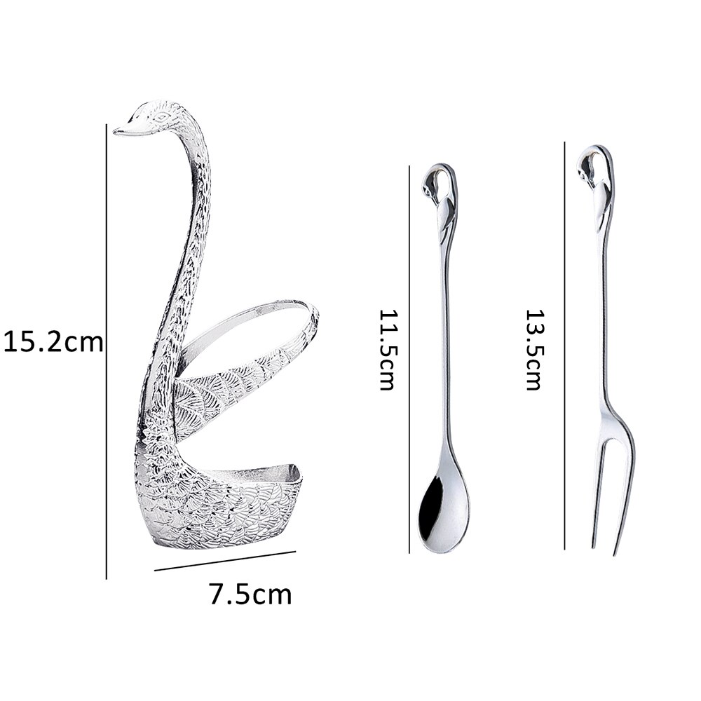 7Pcs Swan Fruit Base Holder Forks Set Stainless Steel Salad Dessert Forks Coffee Spoon Cake Tableware Zero Waste Talher Flatware