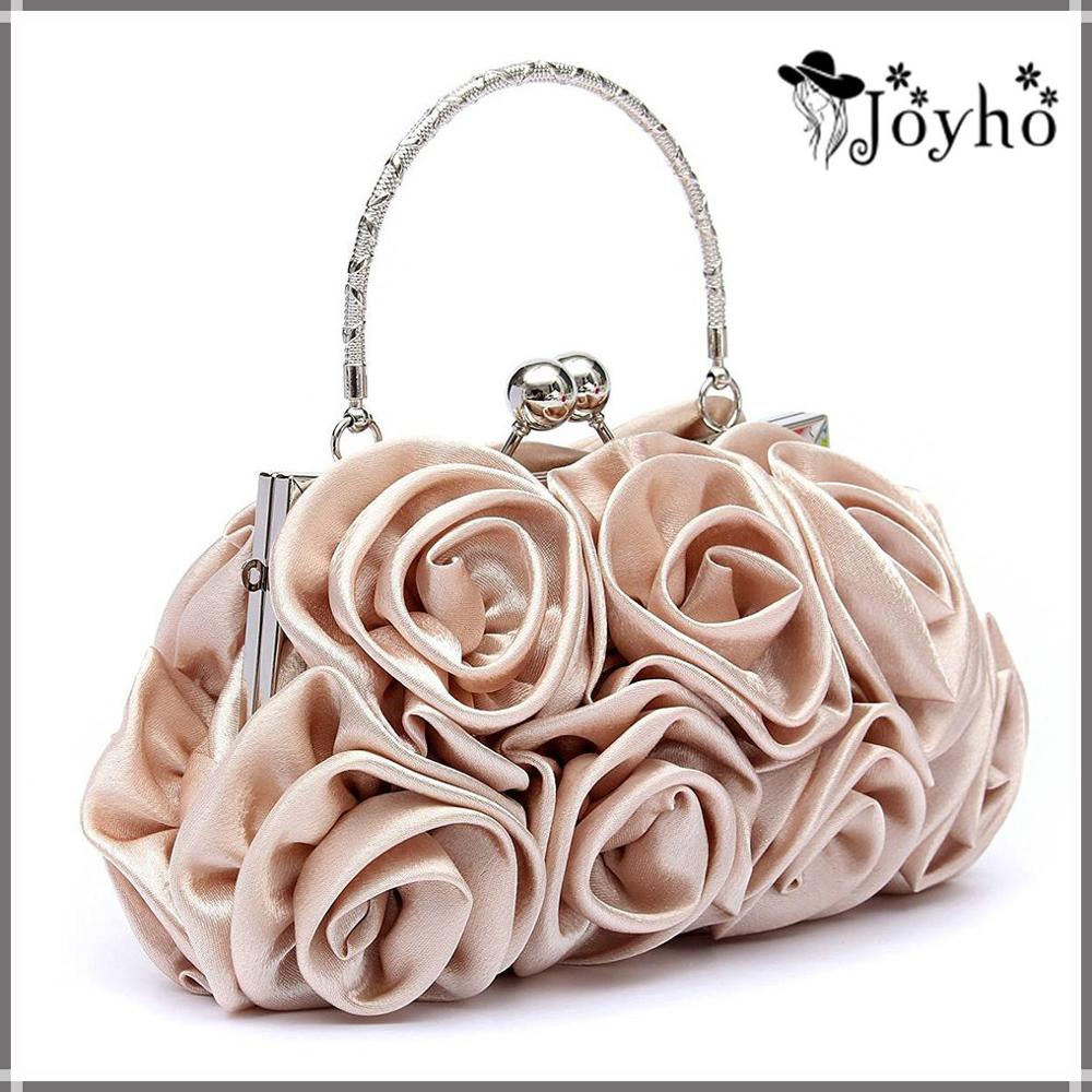 Women Satin Rose Pure Color Handbag Evening Bags Wedding Handbags luxury Handbags Women Bags Flower bolsa clutch Bag