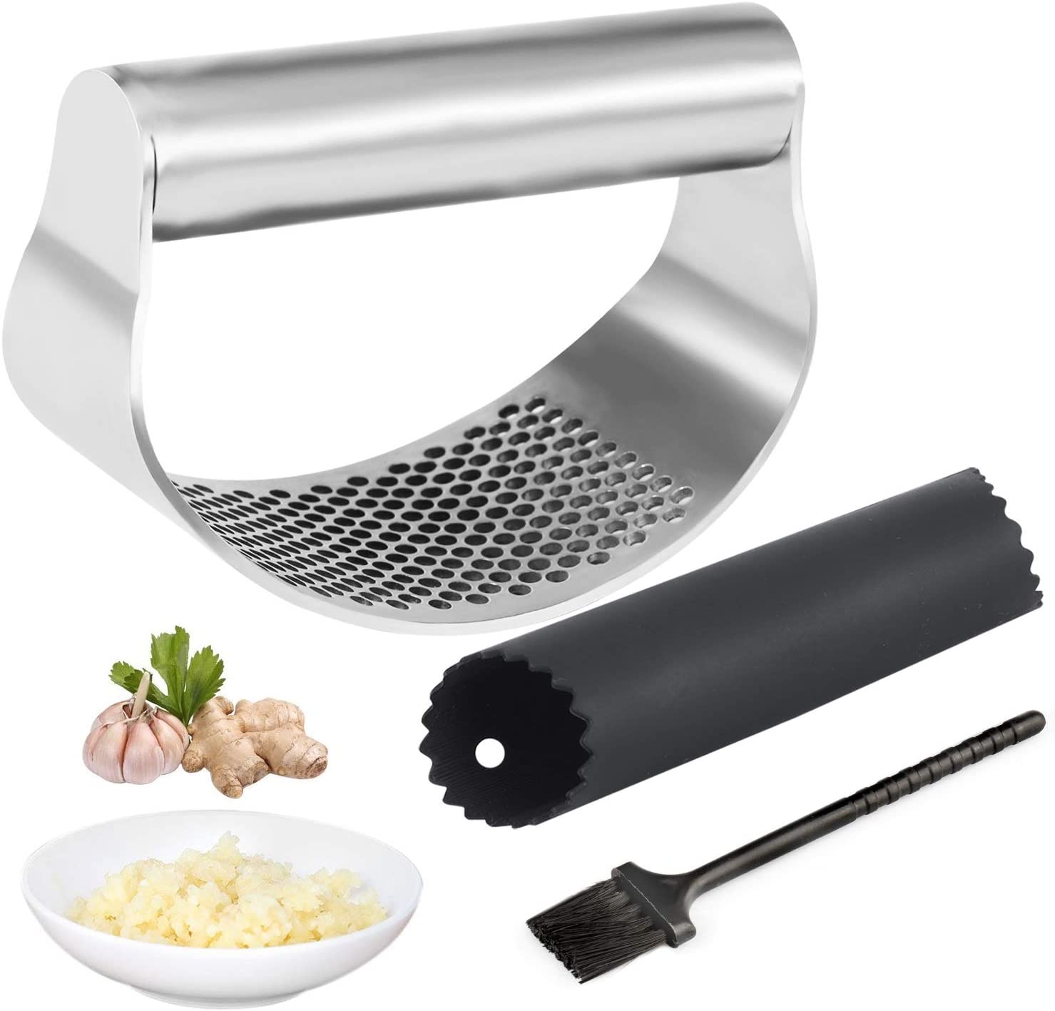 Stainless Steel Garlic Press Rocker Roller Slice Manual Ginger Garlic Crusher Mincer Squeezer Cooking Tool Kitchen Gadgets