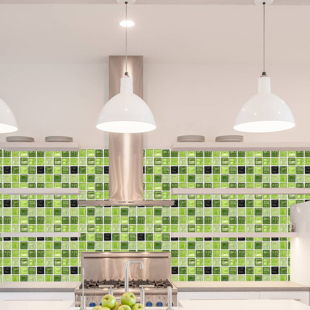 10 Pcs Green Mosaic Waterproof PVC Floor Tile Stickers Kitchen Wall Oilproof Sticker Living Room Decor Home Decoration