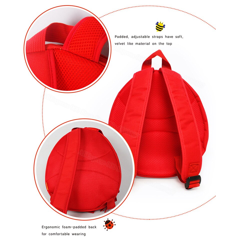 Mochila de mariquita para niños y niñas, morral escolar de mariquita para jardín de infantes, de juguete Kawaii