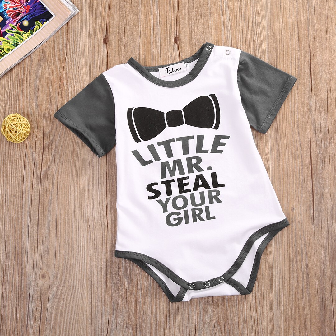 Little Mr Steal Your Girl Print Short sleeve Baby Boy Bodysuit