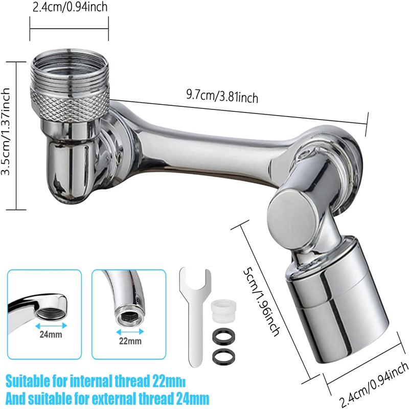 Universal- 1080 Grad drehbarer Wasserhahn Belüfter Verlängerung Kunststoff Spritzfilter Wasserhähne Bubbler Düse Roboterarm 2 Modi Wasserhahn