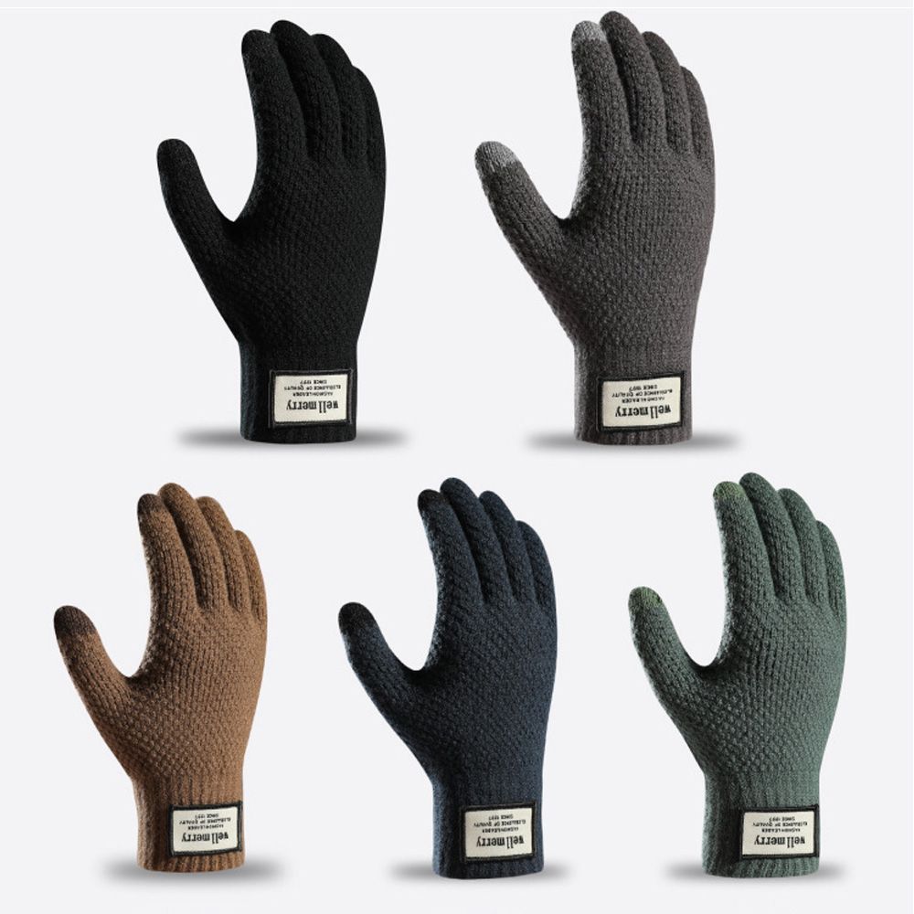 Gants en laine et cachemire pour écran tactile, tricotés pour hommes, couleur unie, , hiver, automne, épais, , résistant au froid, hiver