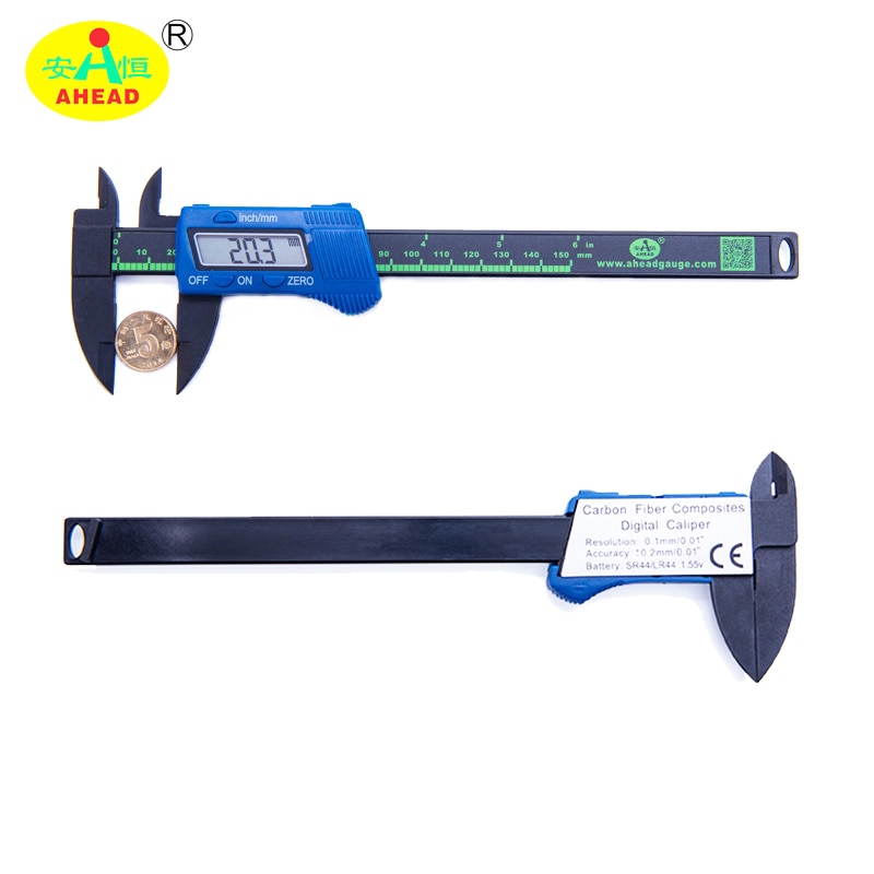AHEAD 150mm/6" LCD Digital Electronic Carbon Fiber Vernier Caliper Gauge Micrometer Measuring Tool Factory Store Direct selling