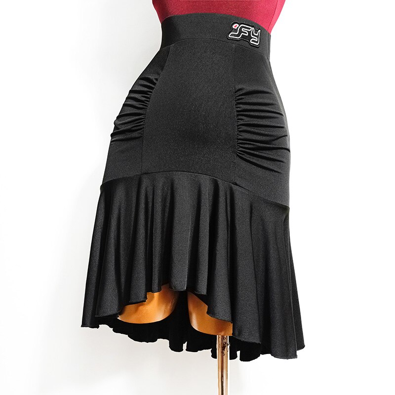 Falda de baile latino para mujer, falda negra plisada Irregular, vestido de práctica de Samba Rumba Tango, Ropa de baile para actuación de adultos VDB2572,