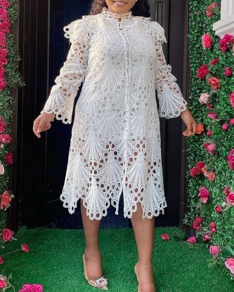 Vestidos africanos para mujer, ropa africana para mujeres de estilo de , de encaje blanco, verano