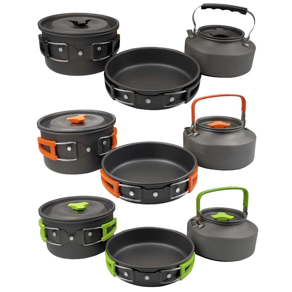 Camping Kookgerei Kit Wandelen Gebruiksvoorwerpen Pan Servies Picknick Theepot Pot Koekenpan Camping Draagbare Outdoor Apparatuur