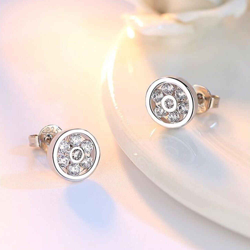 NEHZY 925 sterling silver Jewelry Stud Earrings Double Round Purple Cubic Zirconia Silver Earrings: 1023