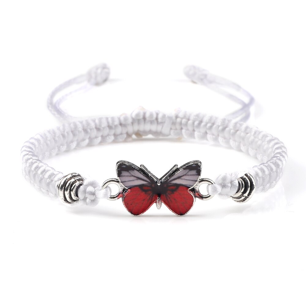 Sweet Shining Vlinder Armband Voor Vrouwen Bohemian Gevlochten Armband Armband Stijl Paar Klassieke Vlinder Hand Sieraden: White-Red