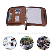 Aibecy Brown PU Leather Portfolio Business Portfolio Holder Organizer Folder Document Storage with Zippered