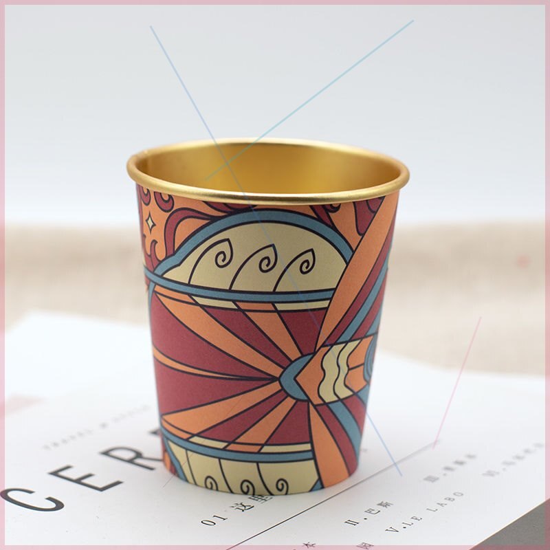 Taza de papel de aluminio dorado de 50 piezas para uso doméstico y comercial, vaso desechable de alta gama, vaso grueso para agua, té, café, leche y: 50pcs 2