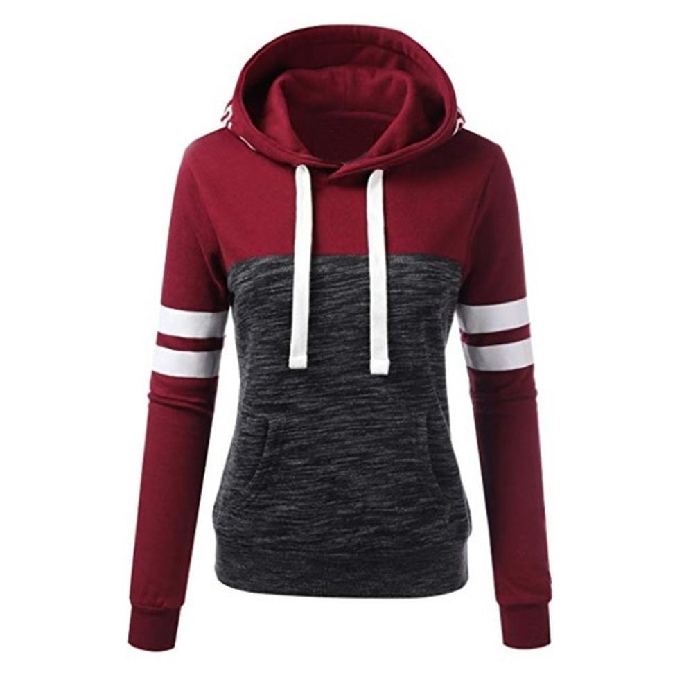 Women Casual Blouse Ladies Sweater Pullover Hoodies Long Sleeve Seam Stitching Tops blouses dames lange mouwen #1230: L / Red