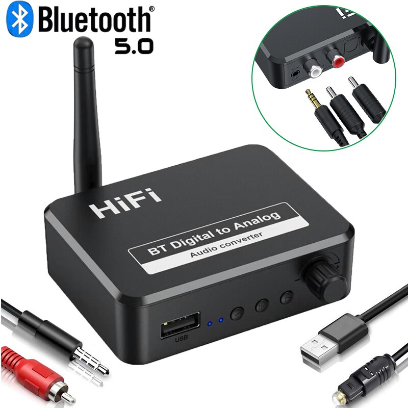 Digitaal Naar Analoog Audio Dac Converter Adapter Digitale Spdif Optische Toslink Naar 3.5Mm 3.5 Aux Jack Rca L/R Bluetooth 5.0 Ontvanger