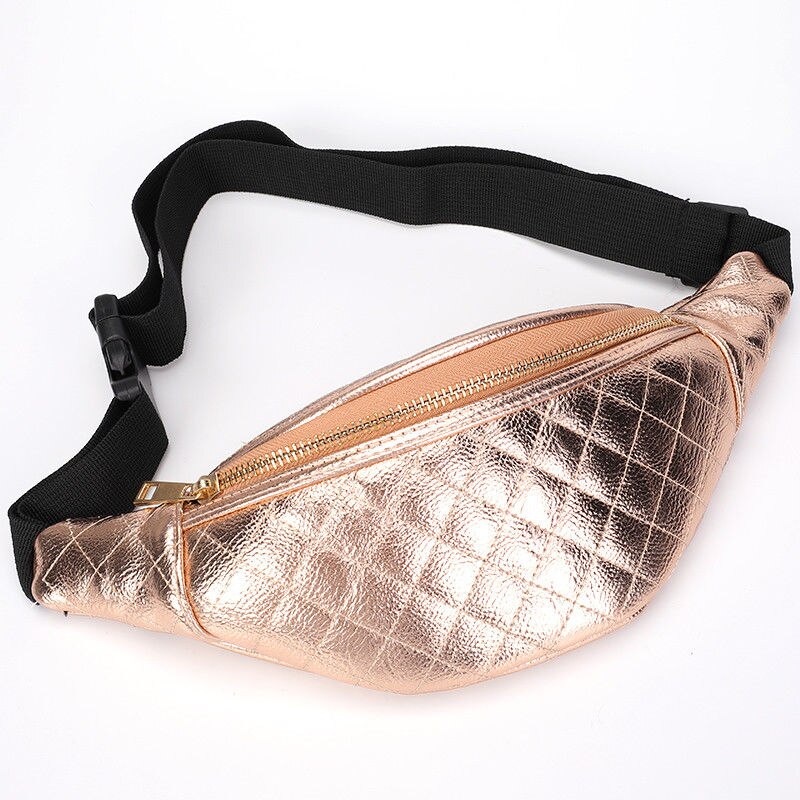 Waist Bag Women Pu Leather Fanny Packs Belt Bags For Women Bum Bag Chest Bag: Gold