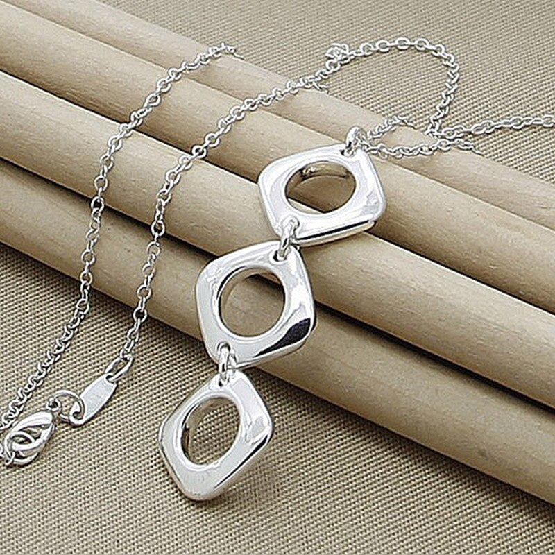 925 Silver Jewelry Sets Square Pendant Necklaces Rings Earrings For Women Female Jewelry