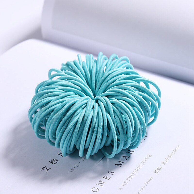 100Pcs/Lot 3CM Women Girls Hair Rubber Bands Elastic Scrunchie Basic Gum For Children Colorful Hair Accessories Cute Hair Ring: Blue