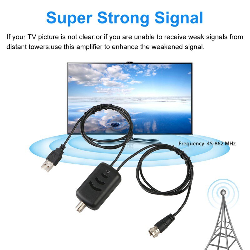 High Gain Laag Geluidsniveau HDTV Antenne Versterker Signaal Booster Voor TV HDTV Antenne Met USB Voeding