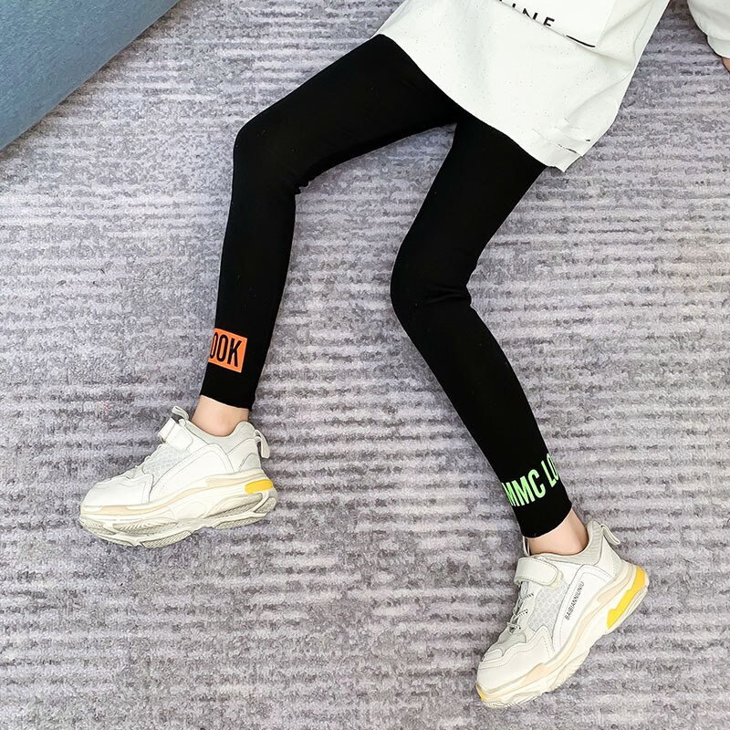 Leggings de printemps et d&#39;automne pour adolescentes, pantalons d&#39;école en coton avec lettres imprimées en noir et gris, pour enfants de 8, 10, 12 et 14 ans