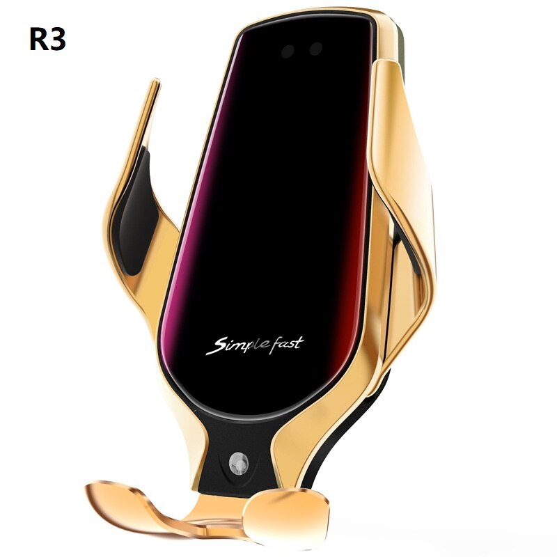 R1 R2 R3 Automatische Spannen 10W Auto Draadloze Oplader Telefoon Houder Infrarood Inductie Qi Draadloze Oplader Ondersteuning 360 Rotatie: R3 Gold