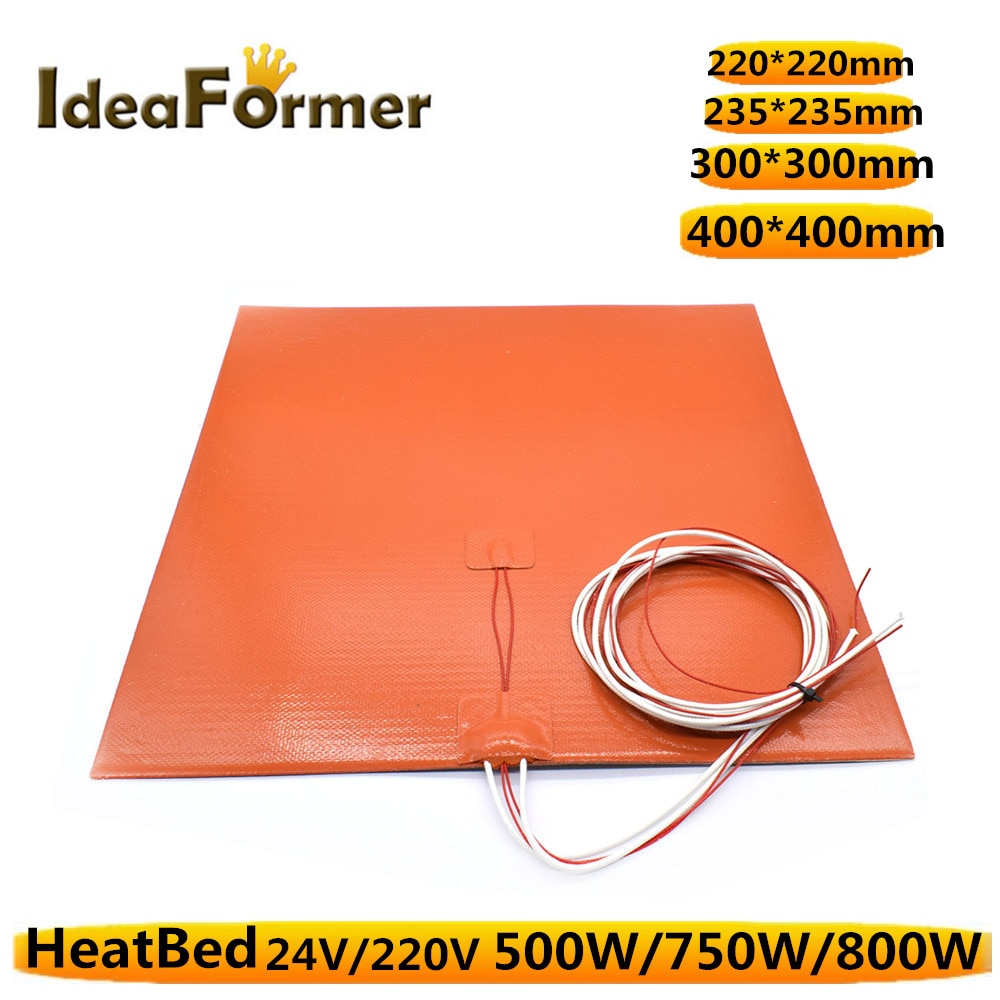 3d printerdele silikone varmeseng 24v/220v 500/750/800w sengs varmepude 220*220/300*300/400*400mm klæbemiddel+termistor