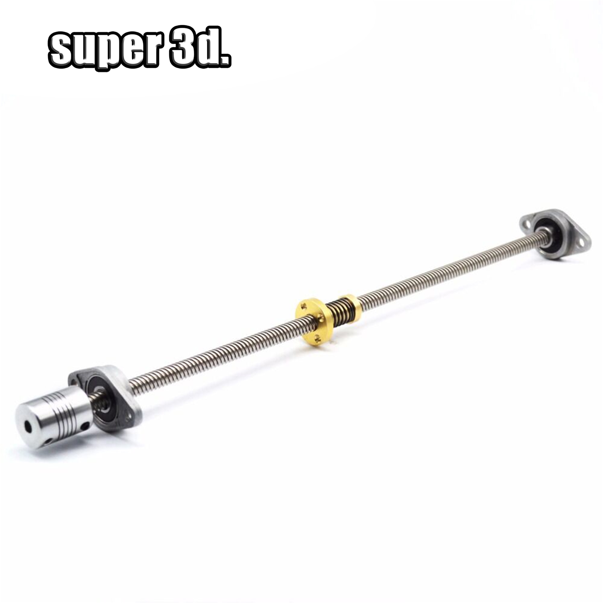 3D Printer T8 Lead Screw lead 8mm 150/200/300/400/500mm+ T8 Anti Backlash Spring+ KFL08 Pillow Block+5 to 8mm Flexible Coupling