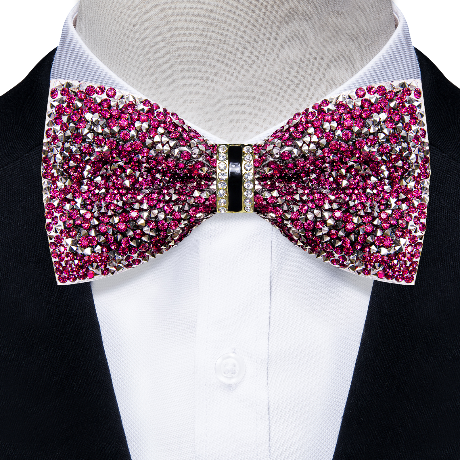 Pajaritas con diamantes de imitación brillantes para hombre, pajarita con lentejuelas de diamantes preatada y longitud ajustable para de boda