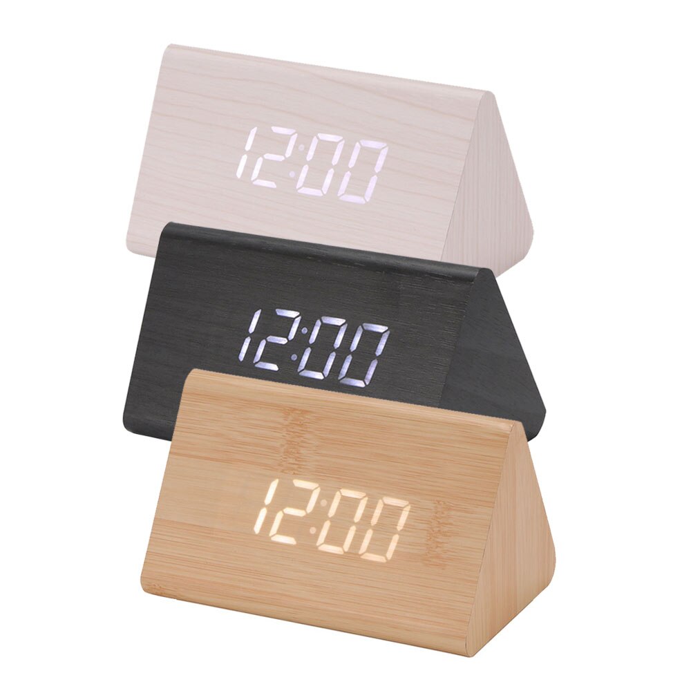 Digital Thermometer Holz LED Alarm Uhr Hintergrundbeleuchtung Stimme Kontrolle Holz retro glühen Uhr Schreibtisch Tabelle leuchtend Alarm Uhren