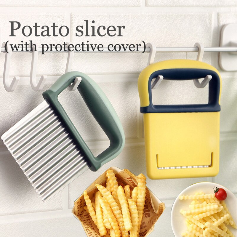 Stainless Steel Potato Wavy Edged Knife French Fry Slicer Potato Crinkle Cutter withProtective Case Fruit Vegetable Wavy Chopper