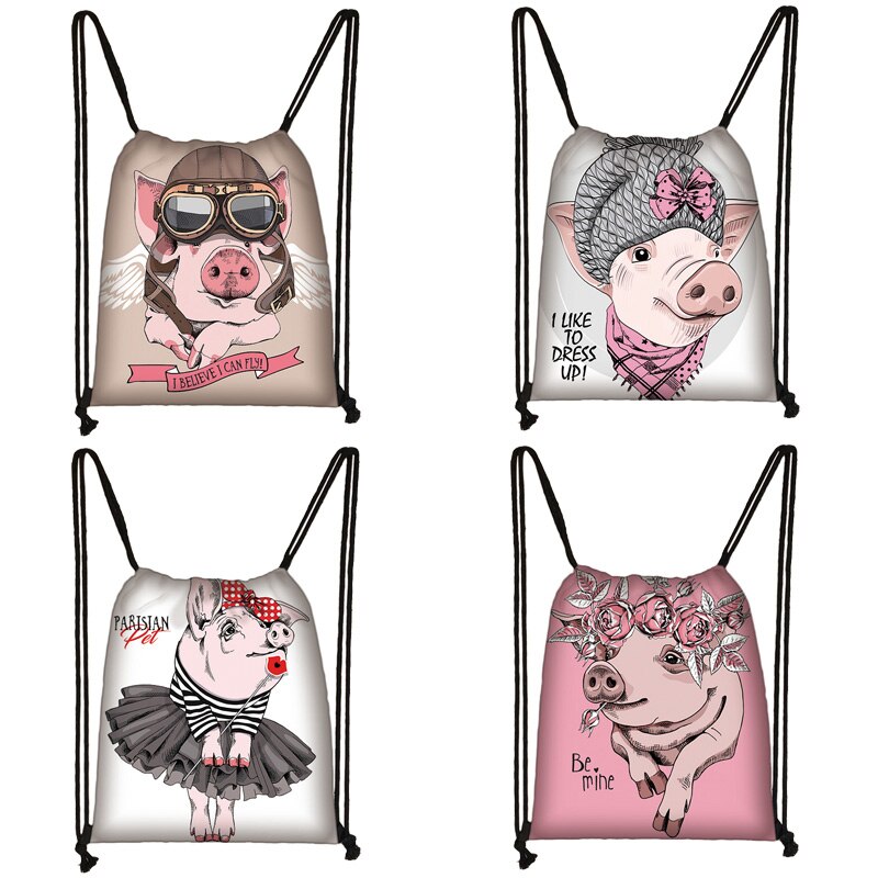 Karikatur Schwein Druck Kordelzug Tasche Frauen Reisetasche Teenager Schule Tasche Braun Mädchen Und Jungen Rucksack Weibliche Lagerung Tasche l2