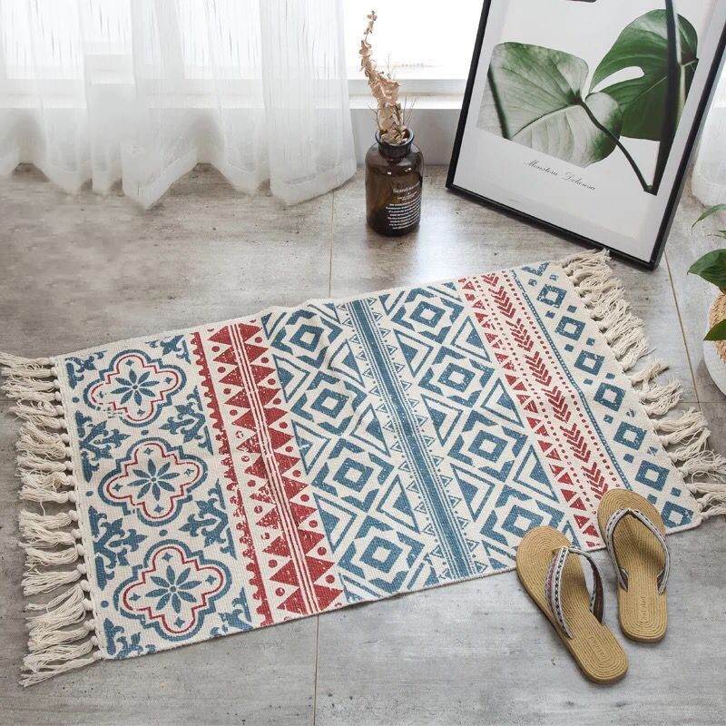 60*90cm retro boheme håndvævet bomuld linned tæpper kvast sengekant tæppe geometriske gulve måtter soveværelser boligindretning