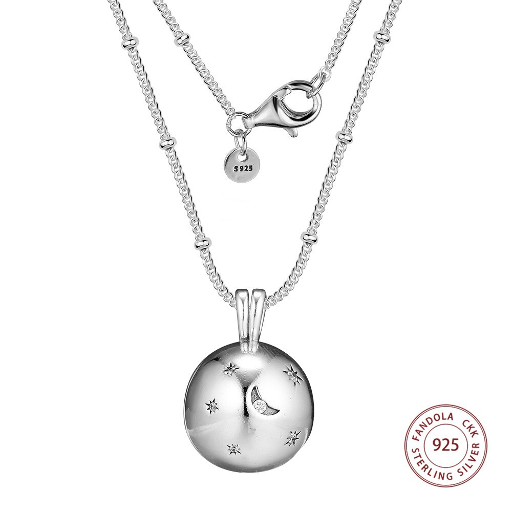 Moon and Stars Ball Pendant Necklace 925 Sterling Silver Necklaces for Women Jewelry collier femme